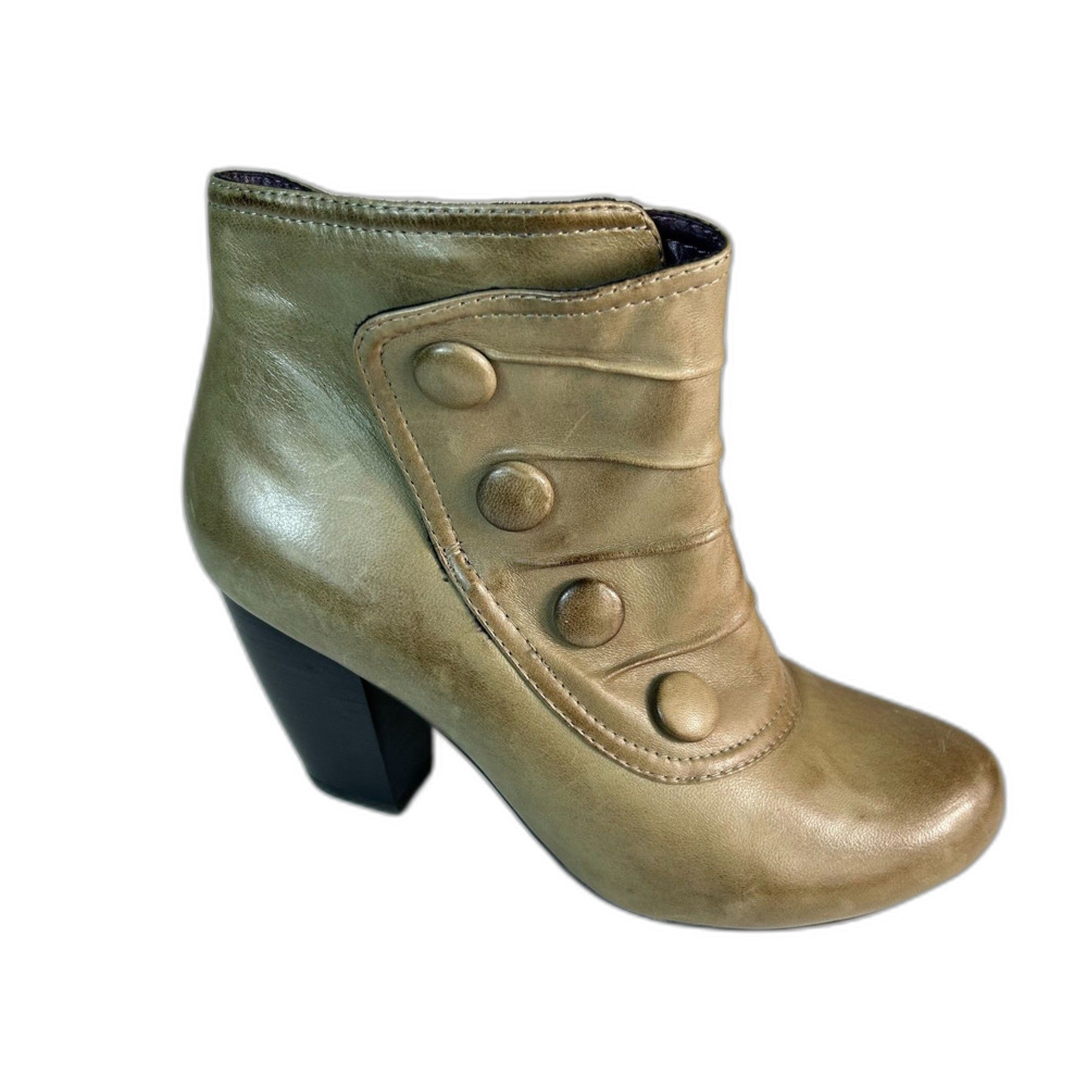 Miz Mooz Women's Louise Light Olive Taupe Leather Spats-Style Ankle Boots Size 7 - Picture 2 of 13